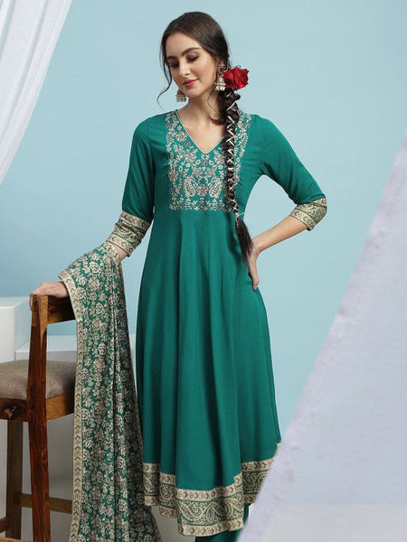Women Floral Embroidered Thread Work Anarkali Regular Kurta with Palazzos & Dupatta VitansEthnics