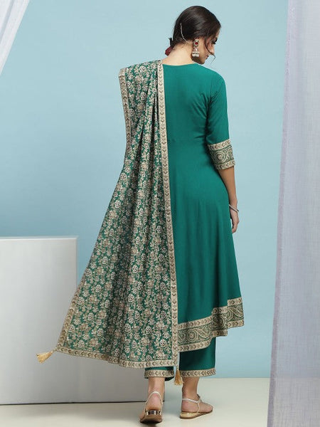 Women Floral Embroidered Thread Work Anarkali Regular Kurta with Palazzos & Dupatta VitansEthnics