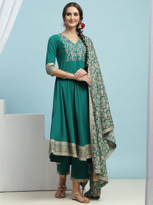 Women Floral Embroidered Thread Work Anarkali Regular Kurta with Palazzos & Dupatta VitansEthnics