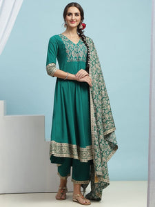 Women Floral Embroidered Thread Work Anarkali Regular Kurta with Palazzos & Dupatta VitansEthnics
