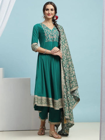 Women Floral Embroidered Thread Work Anarkali Regular Kurta with Palazzos & Dupatta VitansEthnics