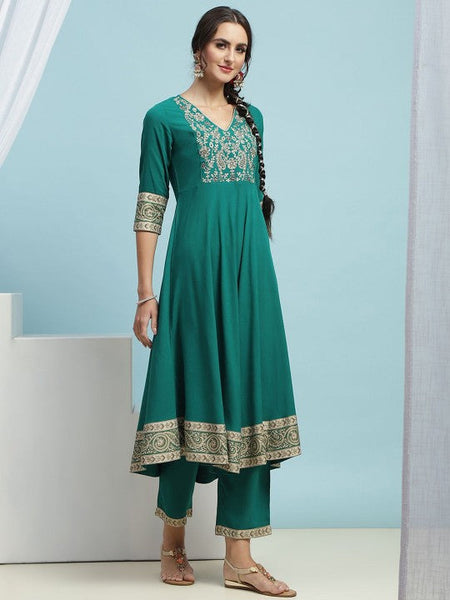 Women Floral Embroidered Thread Work Anarkali Regular Kurta with Palazzos & Dupatta VitansEthnics