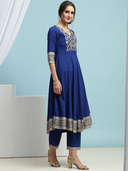 Women Floral Embroidered Sequinned V-Neck A-Line Kurta With Palazzos & Dupatta VitansEthnics