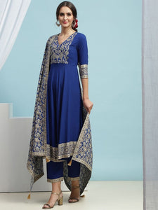 Women Floral Embroidered Sequinned V-Neck A-Line Kurta With Palazzos & Dupatta VitansEthnics