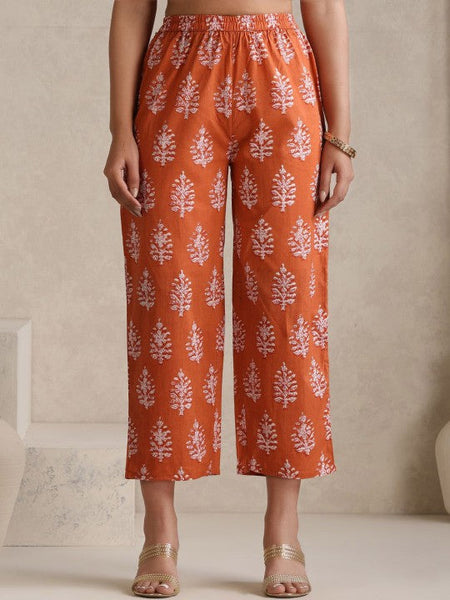 Women Floral Printed V Neck Pure Cotton A-Line Kurta With Palazzos & Dupatta Set VitansEthnics