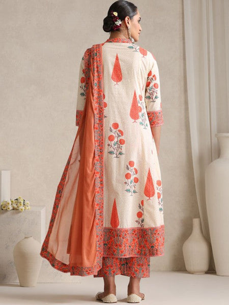 Women Floral Printed Flared Pure Cotton Kurta with Palazzos & With Dupatta Set VitansEthnics
