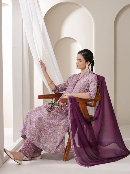 Women Ethnic Motifs Printed Regular Kurta with Trousers & With Dupatta Set VitansEthnics