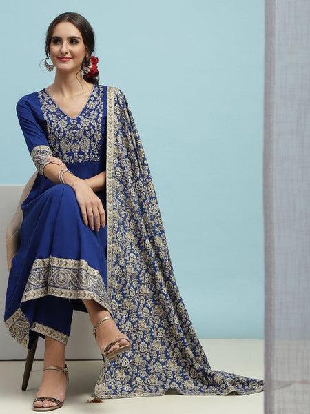 Women Floral Embroidered Sequinned V-Neck A-Line Kurta With Palazzos & Dupatta VitansEthnics