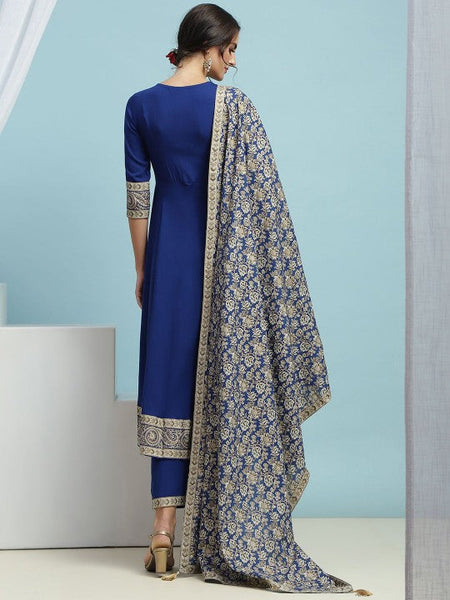 Women Floral Embroidered Sequinned V-Neck A-Line Kurta With Palazzos & Dupatta VitansEthnics