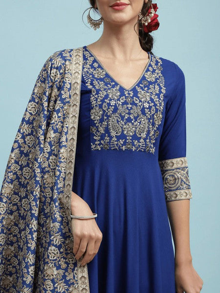 Women Floral Embroidered Sequinned V-Neck A-Line Kurta With Palazzos & Dupatta VitansEthnics
