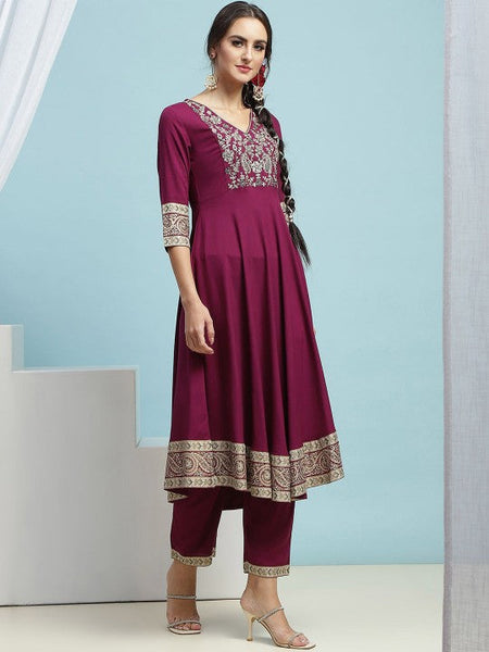 Women Floral Embroidered Regular Anarkali Kurta with Palazzos & Dupatta Set VitansEthnics