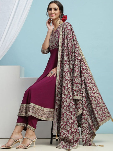Women Floral Embroidered Regular Anarkali Kurta with Palazzos & Dupatta Set VitansEthnics