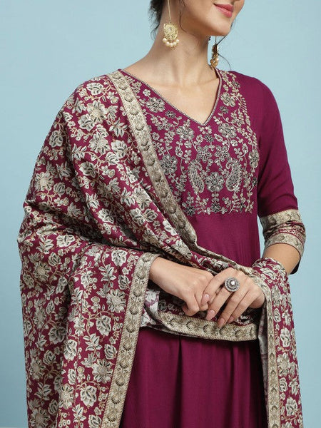Women Floral Embroidered Regular Anarkali Kurta with Palazzos & Dupatta Set VitansEthnics