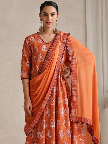 Women Floral Printed V Neck Pure Cotton A-Line Kurta With Palazzos & Dupatta Set VitansEthnics