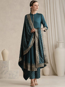 Women Ethnic Motifs Printed Mandarin Collar A-Line Kurta With Trousers And Dupatta Set VitansEthnics