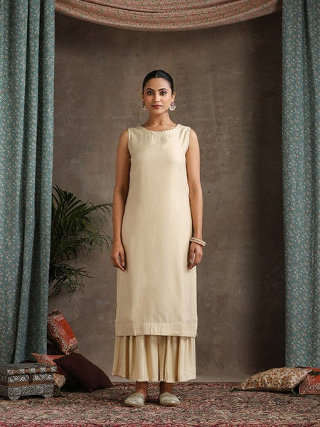 Women Geometric Embroidered Mirror Work A-Line Kurta With Sharara & Dupatta Set VitansEthnics