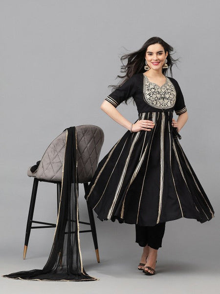 Women Floral Embroidered Regular Thread Work Kurta with Palazzos & With Dupatta VitansEthnics