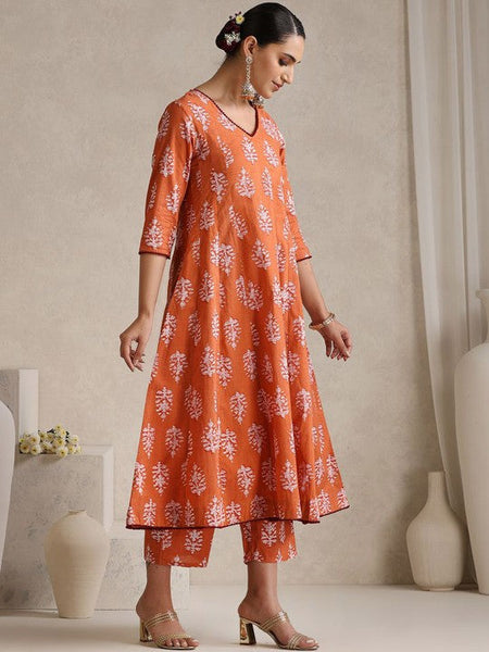 Women Floral Printed V Neck Pure Cotton A-Line Kurta With Palazzos & Dupatta Set VitansEthnics
