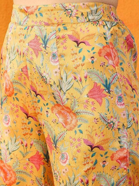 Women Floral Printed Gotta Patti Chanderi Silk Anarkali Kurti & Sharara With Dupatta Set VitansEthnics