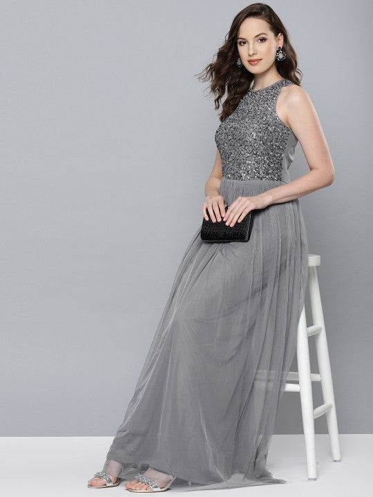 Women Black Embellished Slit Sleeves Maxi Dress (Copy) vitansethnics