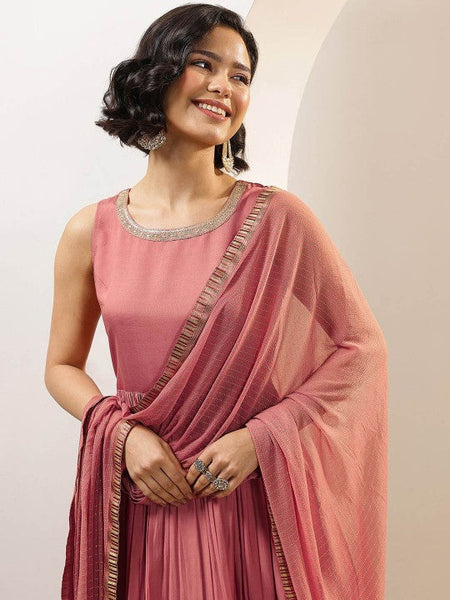 Women solid Pleated Kurta with Trousers & With Dupatta Indian Suit Set VitansEthnics