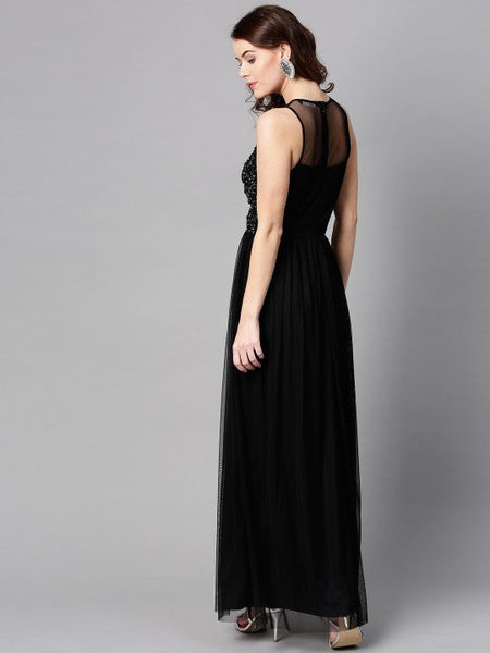 Women Net Maxi Dress with Sequinned Detail VitansEthnics