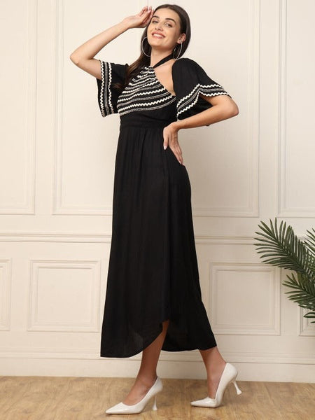 Women Indo Western Halter Neck Bell Sleeve Maxi Dress VitansEthnics