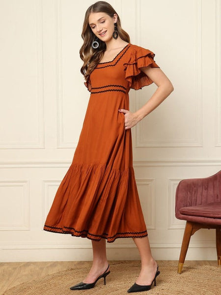 Women Flutter Sleeve Fit & Flare Maxi Dress VitansEthnics
