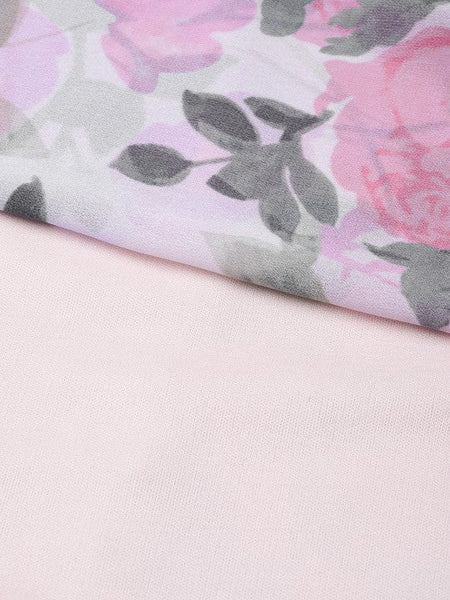 Women Cream-Coloured & Pink Floral Printed Maxi Dress VitansEthnics