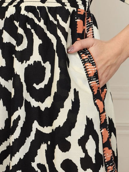 Women Printed Halter Neck Bell Sleeve Fit & Flare Maxi Dress VitansEthnics