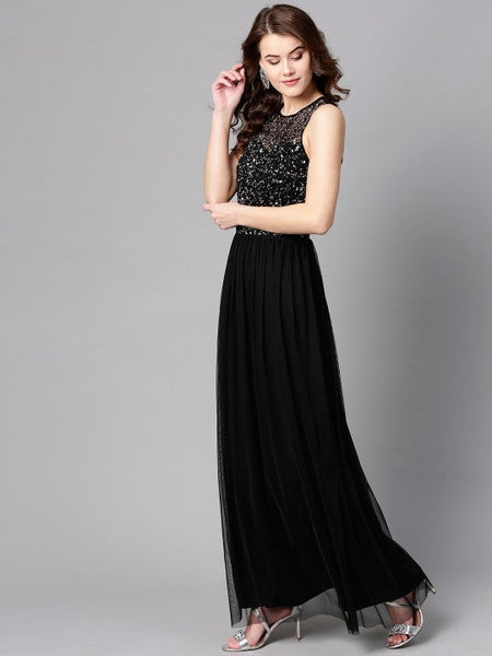 Women Net Maxi Dress with Sequinned Detail VitansEthnics