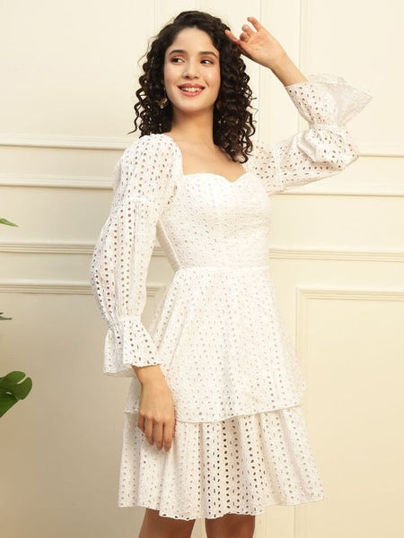 Women Indo Western Embroidered Puff Sleeve Fit & Flare Dress VitansEthnics