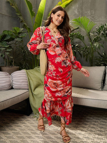 Women Floral Print Georgette Maxi Dress VitansEthnics