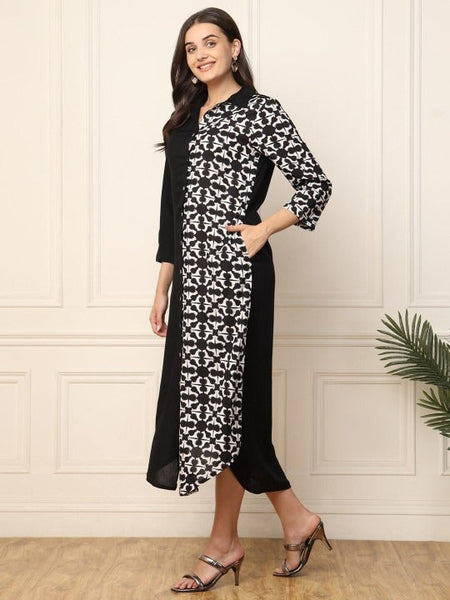 Women Indo Western A-Line Midi Shirt Dress VitansEthnics