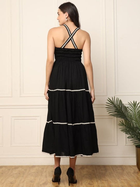 Women Indo Western Shoulder Straps Midi Fit and Flare Dress VitansEthnics