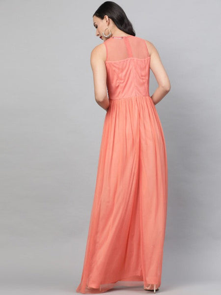 Women Orange Embellished Maxi Dress VitansEthnics