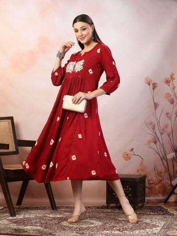 Women's Floral Print Puff Sleeve Fit & Flare Dress VitansEthnics