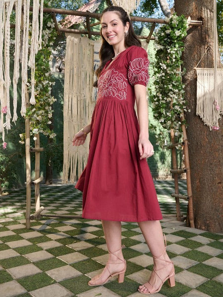 Women Print Puff Sleeve Fit & Flare Maxi Dress VitansEthnics