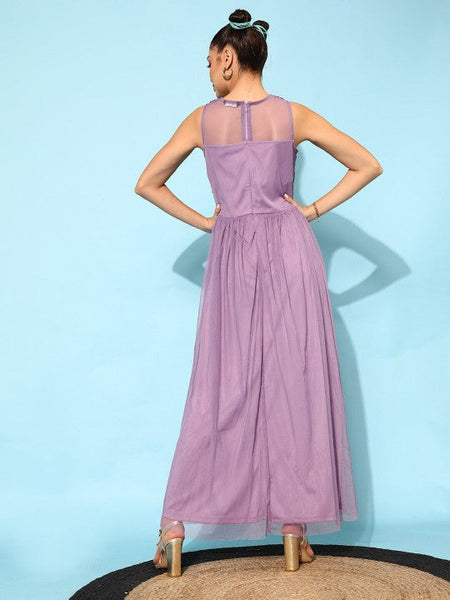 Women Lavender-Coloured Embellished Maxi Dress VitansEthnics