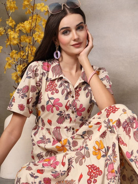 Women Tropical Print Fit & Flare Maxi Dress VitansEthnics