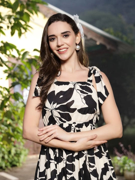 Women Floral Printed Pure Cotton Empire Maxi Dress VitansEthnics