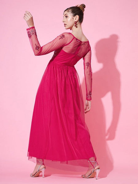Women Embellished Net Empire Dress VitansEthnics