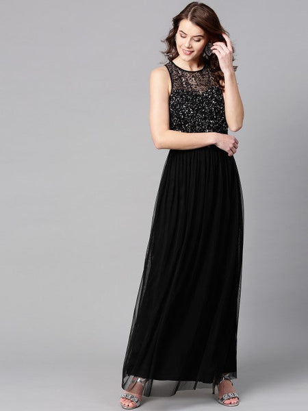 Women Net Maxi Dress with Sequinned Detail VitansEthnics