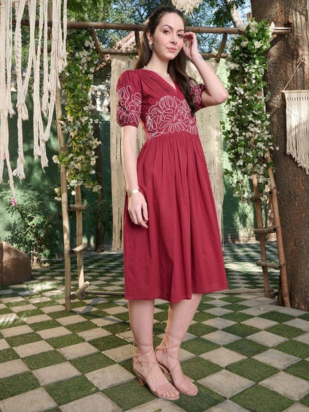 Women Print Puff Sleeve Fit & Flare Maxi Dress VitansEthnics