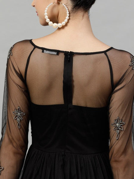 Women Black Net Embellished Detail Maxi Dress VitansEthnics