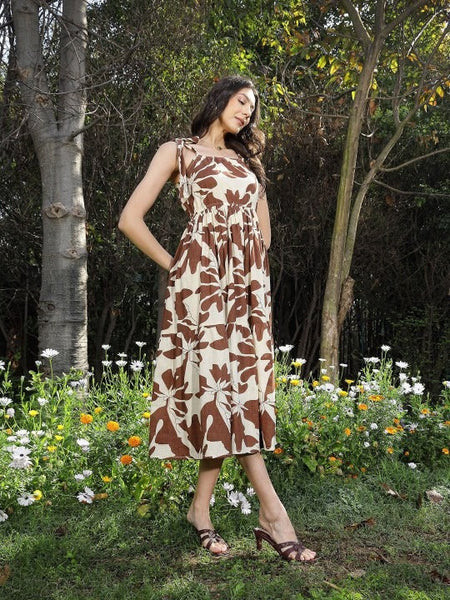 Women Floral Printed Pure Cotton Fit and Flare Maxi Dress VitansEthnics