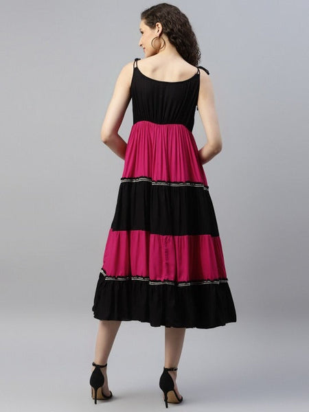 Women Indo Western Colourblocked A-Line Midi Dress VitansEthnics