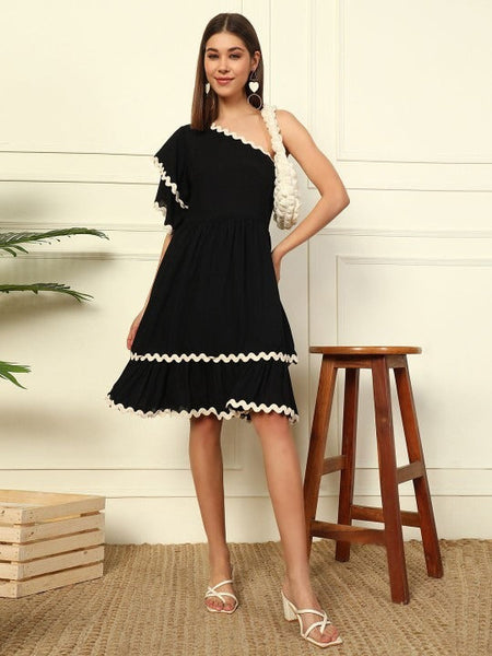 Women Indo Western One Shoulder Bell Sleeve Fit & Flare Dress VitansEthnics