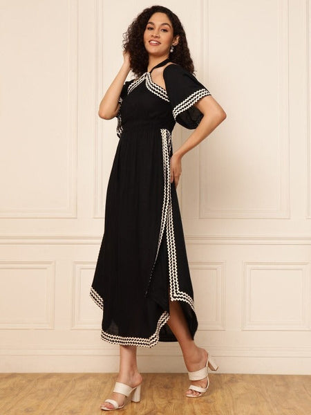 Women Indo Western Off-Shoulder Bell Sleeve Flared A-Line Maxi Dress VitansEthnics
