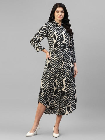 Women Indo Western Printed Shirt Midi Dress VitansEthnics